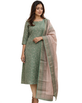 Green Chanderi Kurti with Dupatta – Casual Chic