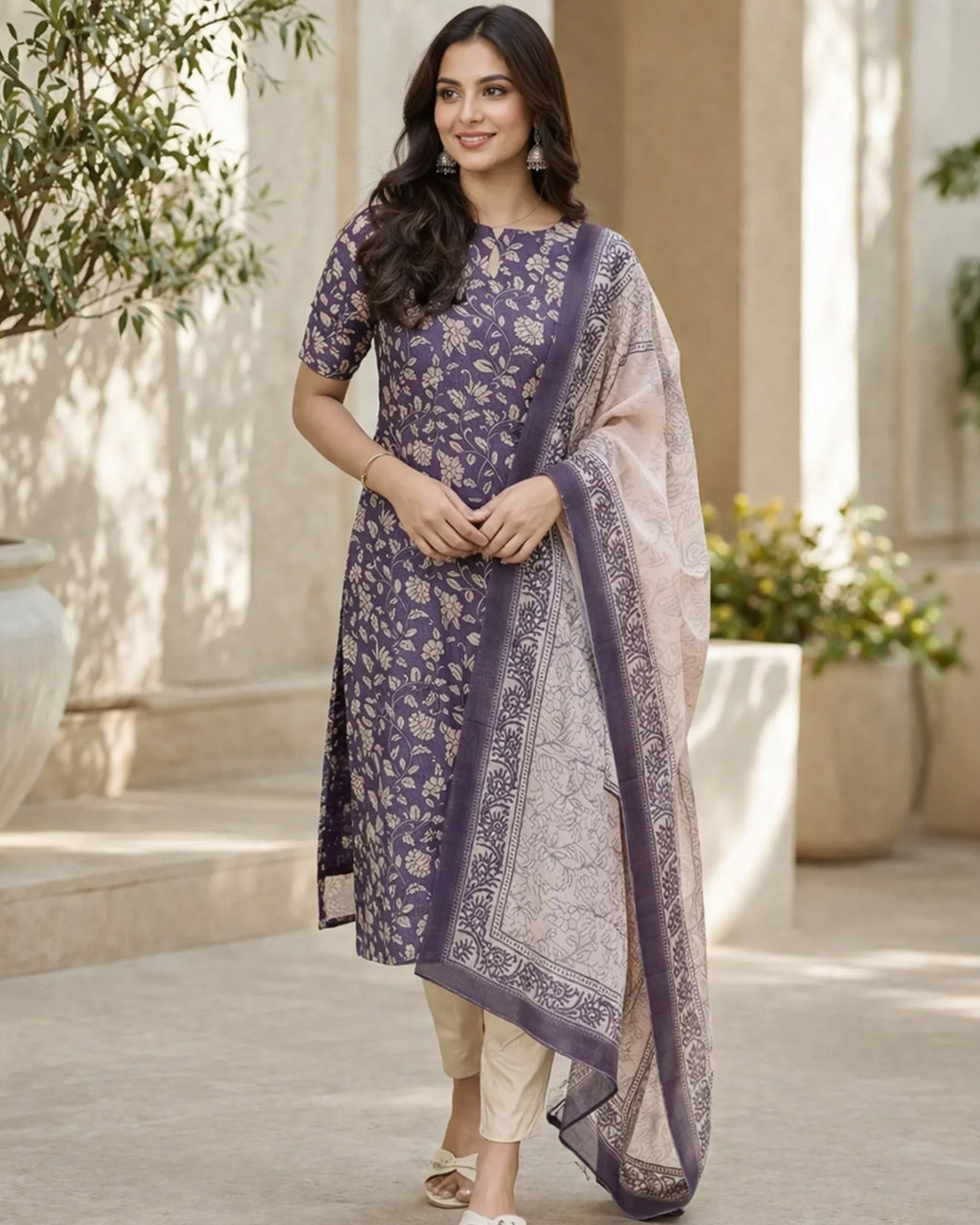 Women's Purple Silk Kurti with Dupatta – Casual Chic