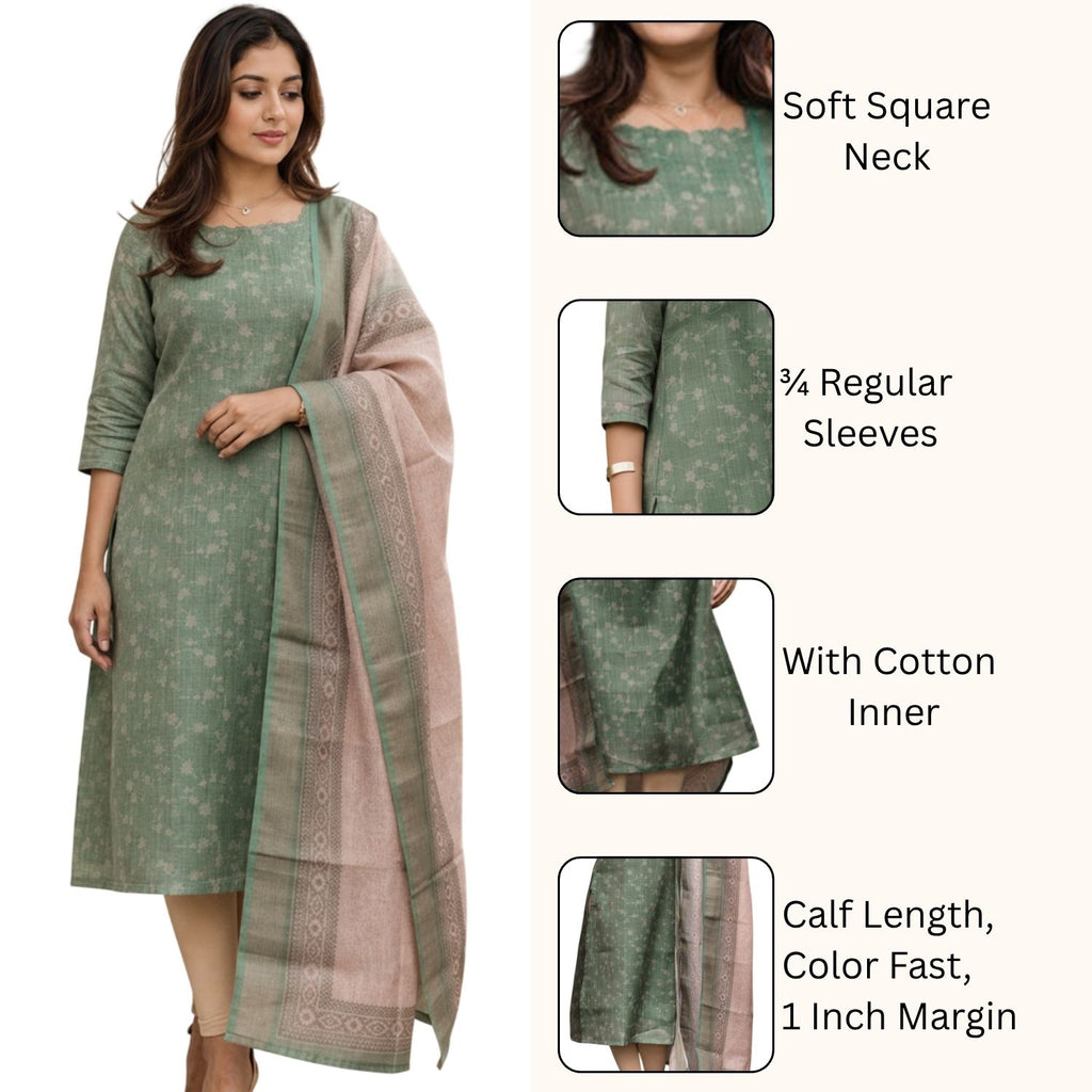 Green Chanderi Kurti with Dupatta – Casual Chic