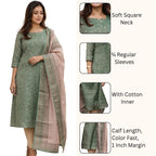 Green Chanderi Kurti with Dupatta – Casual Chic
