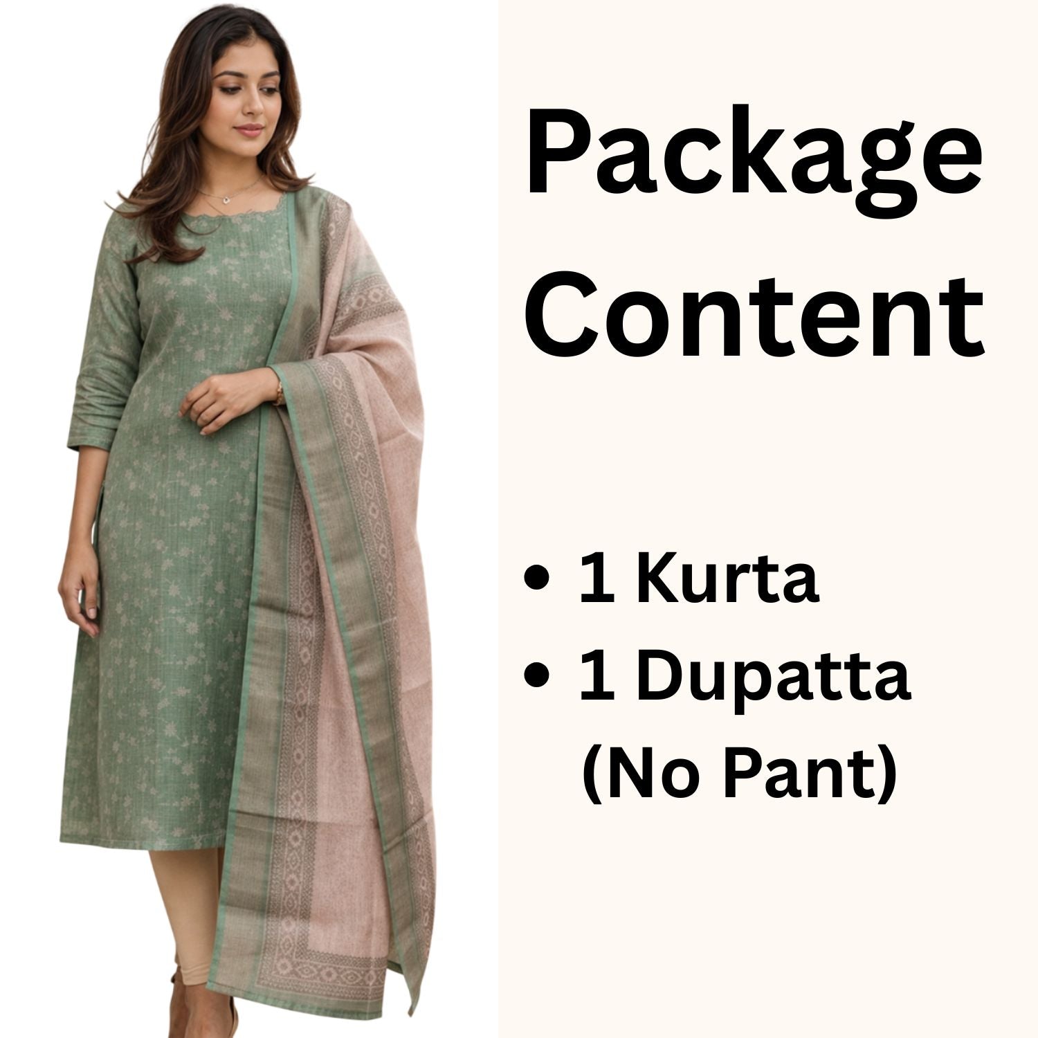 Green Chanderi Kurti with Dupatta – Casual Chic