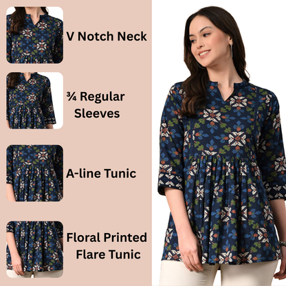 Women’s Cotton Printed A-Line Peplum Tunic Top