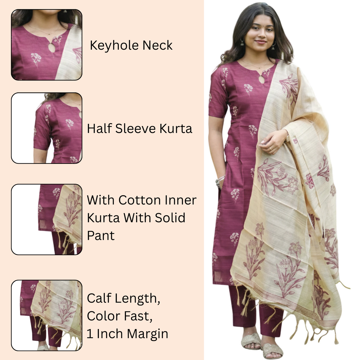 Elegant Women’s 3 Piece Chanderi Silk Kurta with Pant & Dupatta