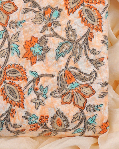 Cotton blend floral print unstitched dress material
