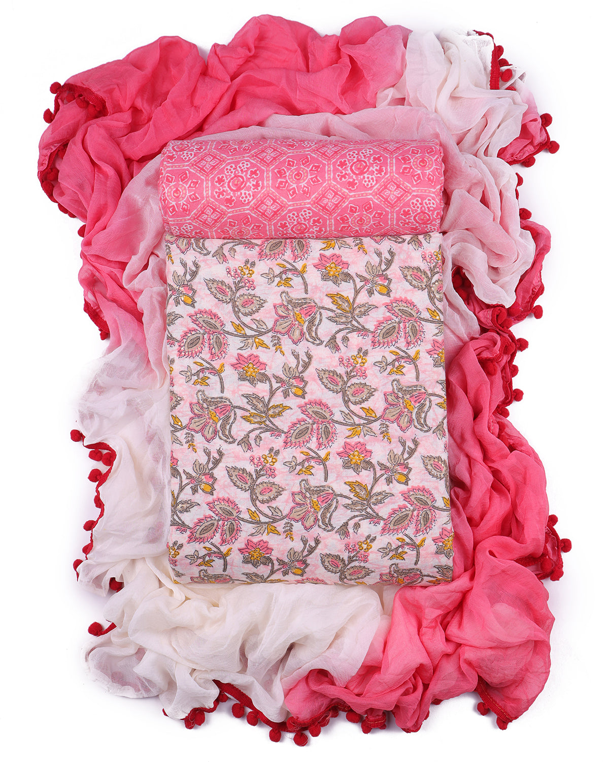 Cotton blend floral print unstitched dress material