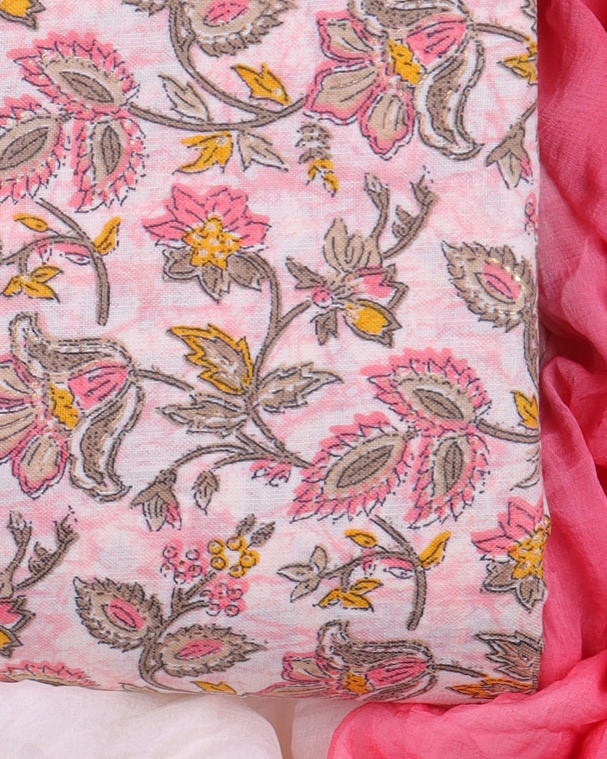 Cotton blend floral print unstitched dress material
