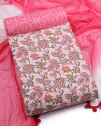 Cotton blend floral print unstitched dress material