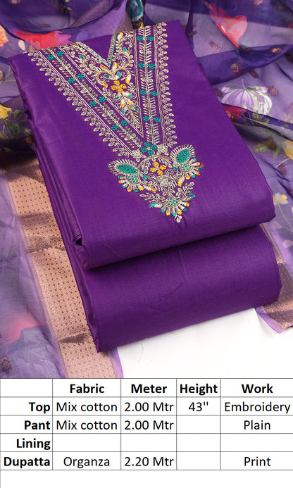 Cotton viscose blend unstitched salwar suit material