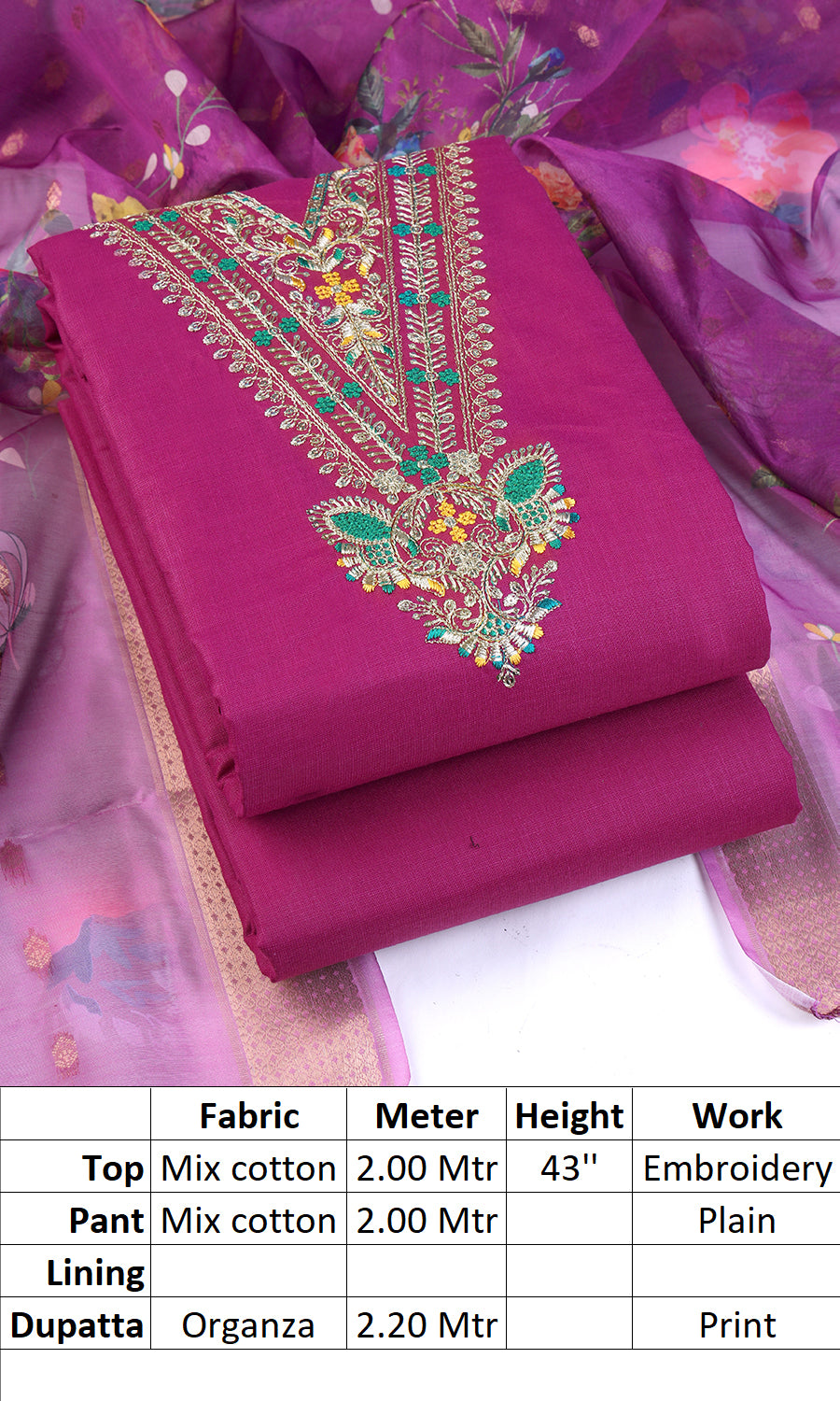 Cotton viscose blend unstitched salwar suit material