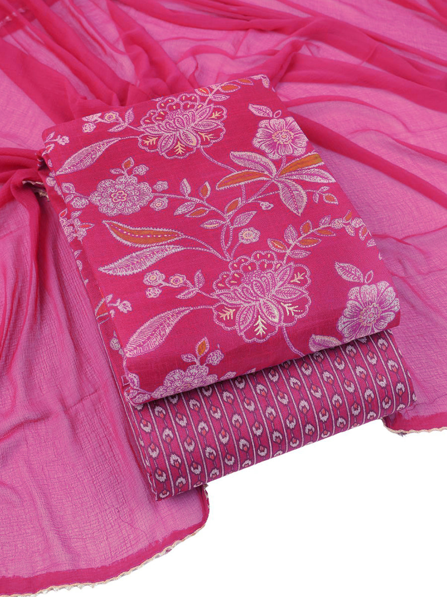Women’s Chanderi Foil Printed Salwar Suit Dress Material Unstitched