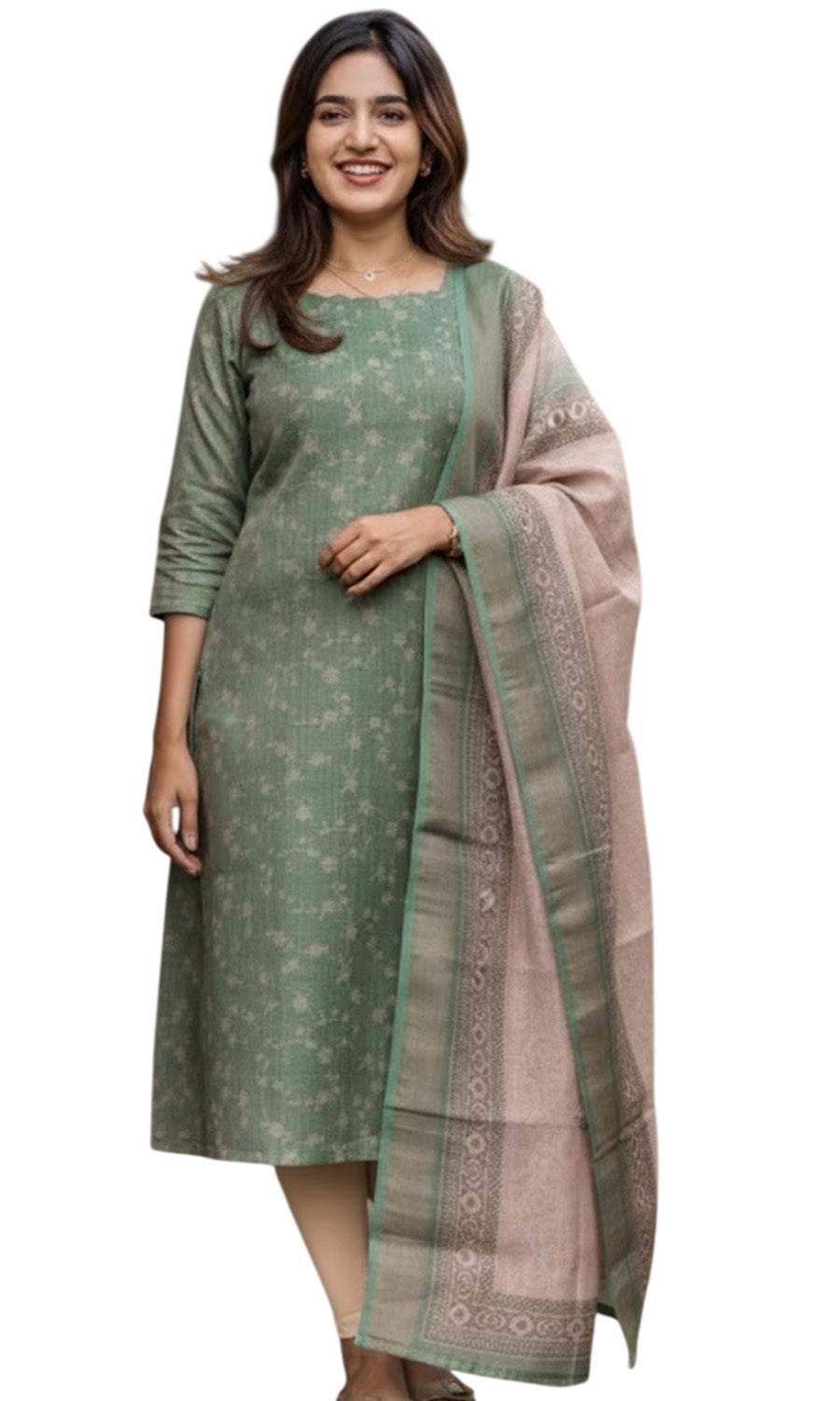 Green Chanderi Kurti with Dupatta – Casual Chic