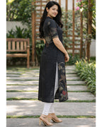 Women Chanderi Printed Straight Calf Length Kurta