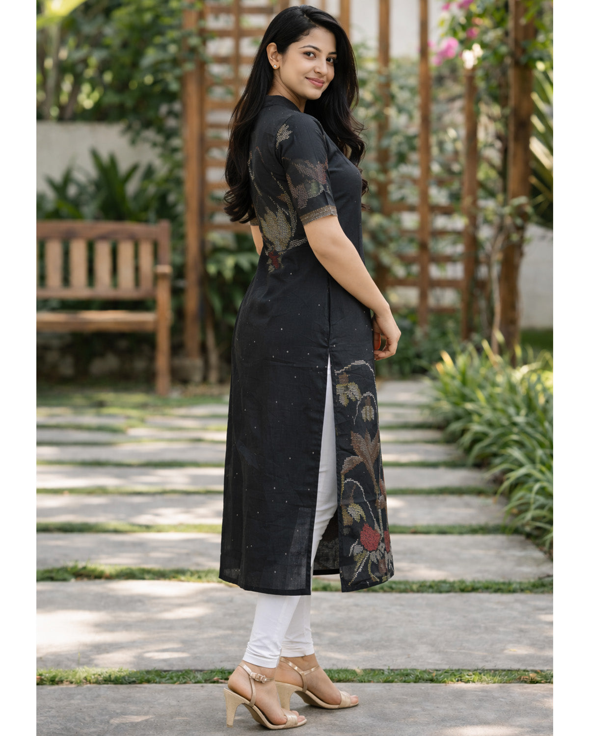 Women Chanderi Printed Straight Calf Length Kurta