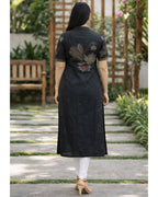 Women Chanderi Printed Straight Calf Length Kurta