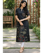 Women Chanderi Printed Straight Calf Length Kurta