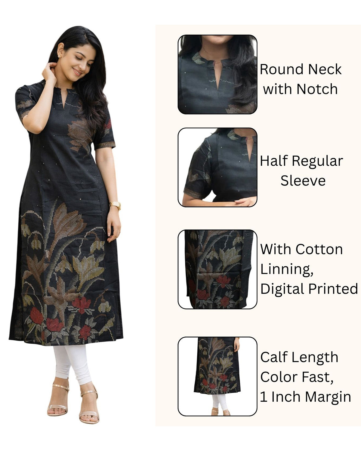 Women Chanderi Printed Straight Calf Length Kurta