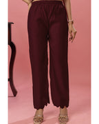 Women's Maroon Roman Silk Kurta Pant Set with Floral Dupatta