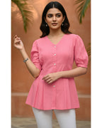 Women’s Peach Cotton V-Neck Peplum Tunic Top