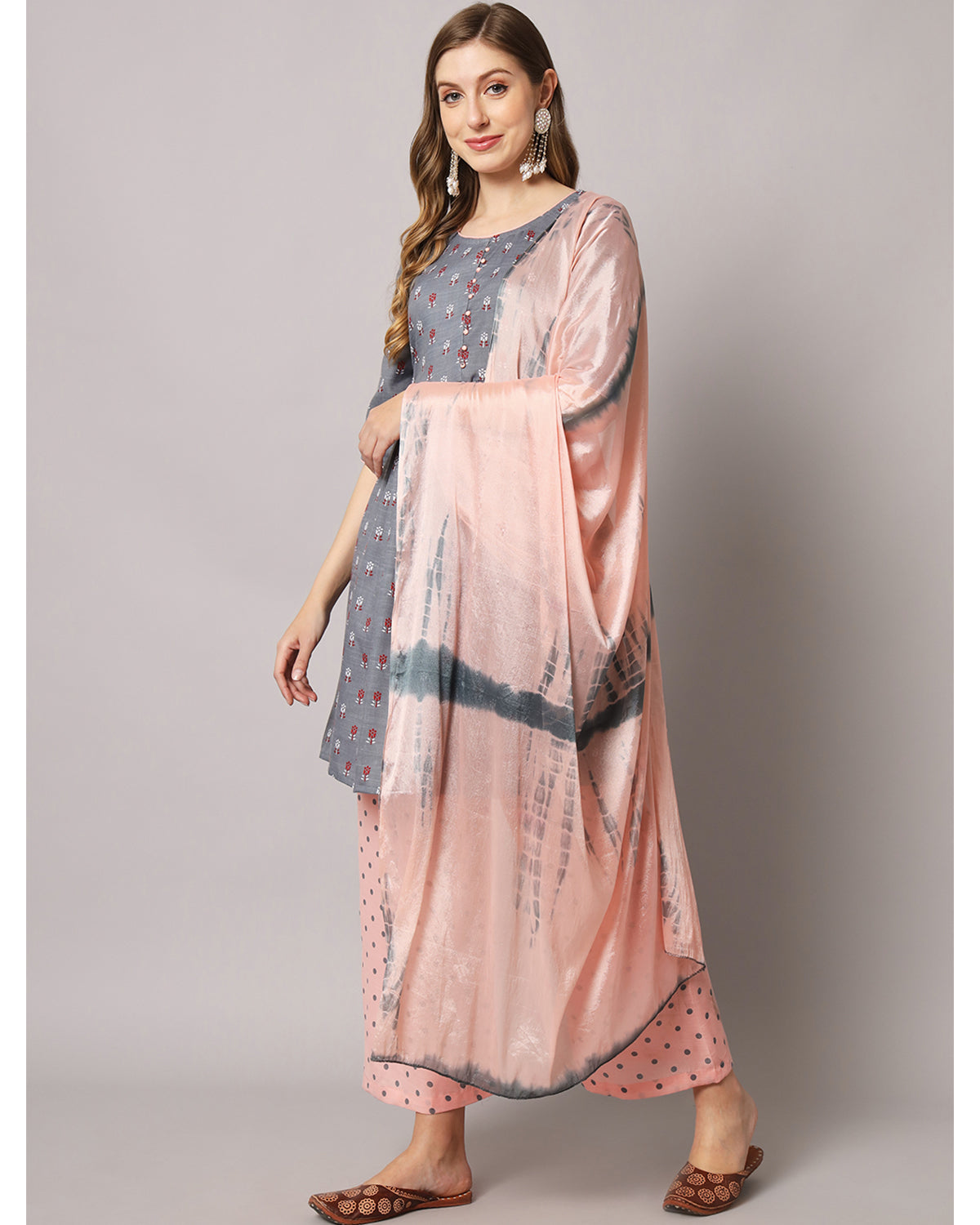 Cotton blend print kurta set with dupatta