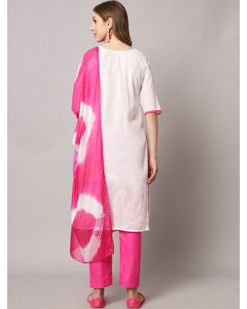 Cotton blend chikenkari kurta set with dupatta