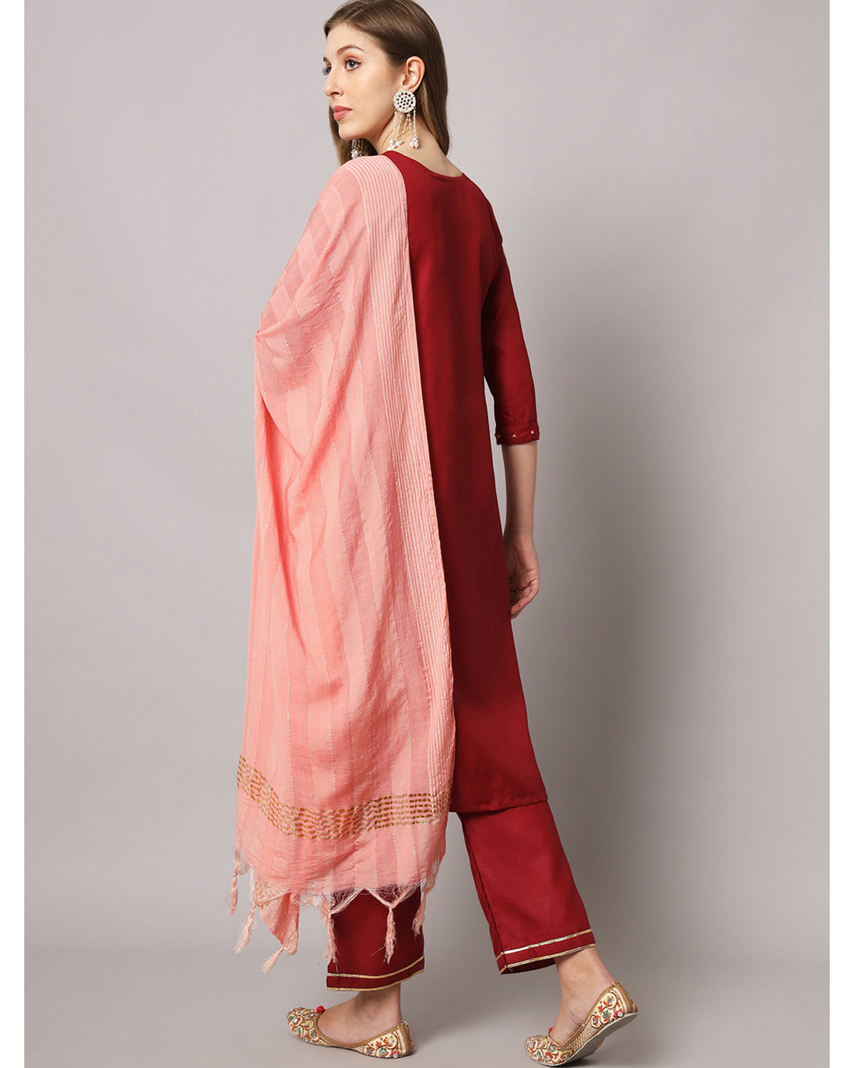 Cotton blend hand embroidery kurta set with dupatta