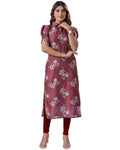 Women's Chanderi Stitched Printed Straight Kurta
