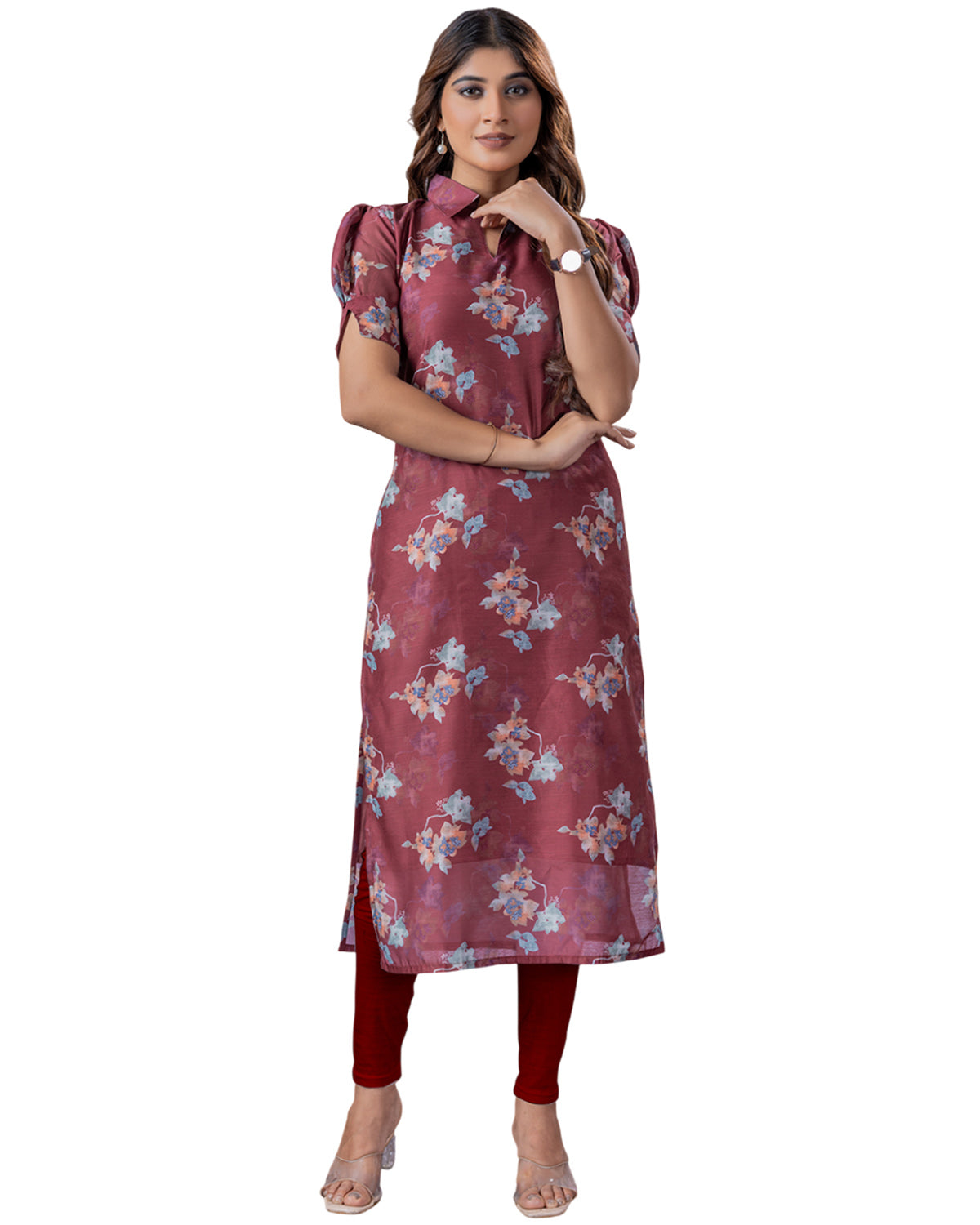Women's Chanderi Stitched Printed Straight Kurta