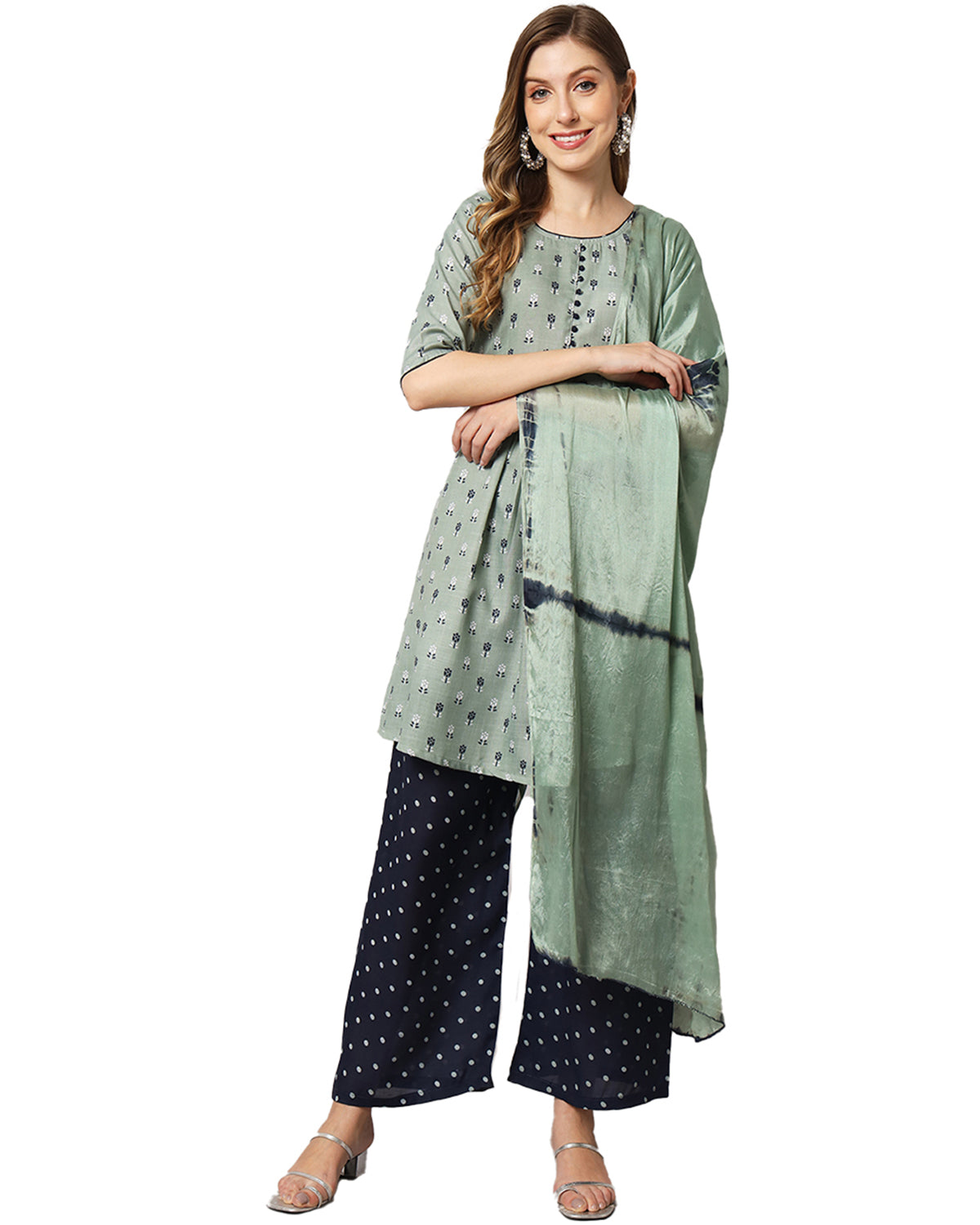 Cotton blend print kurta set with dupatta