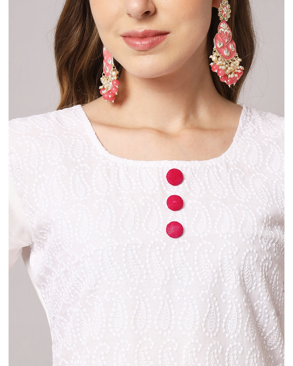 Cotton blend chikenkari kurta set with dupatta