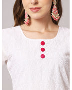 Cotton blend chikenkari kurta set with dupatta