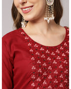 Cotton blend hand embroidery kurta set with dupatta