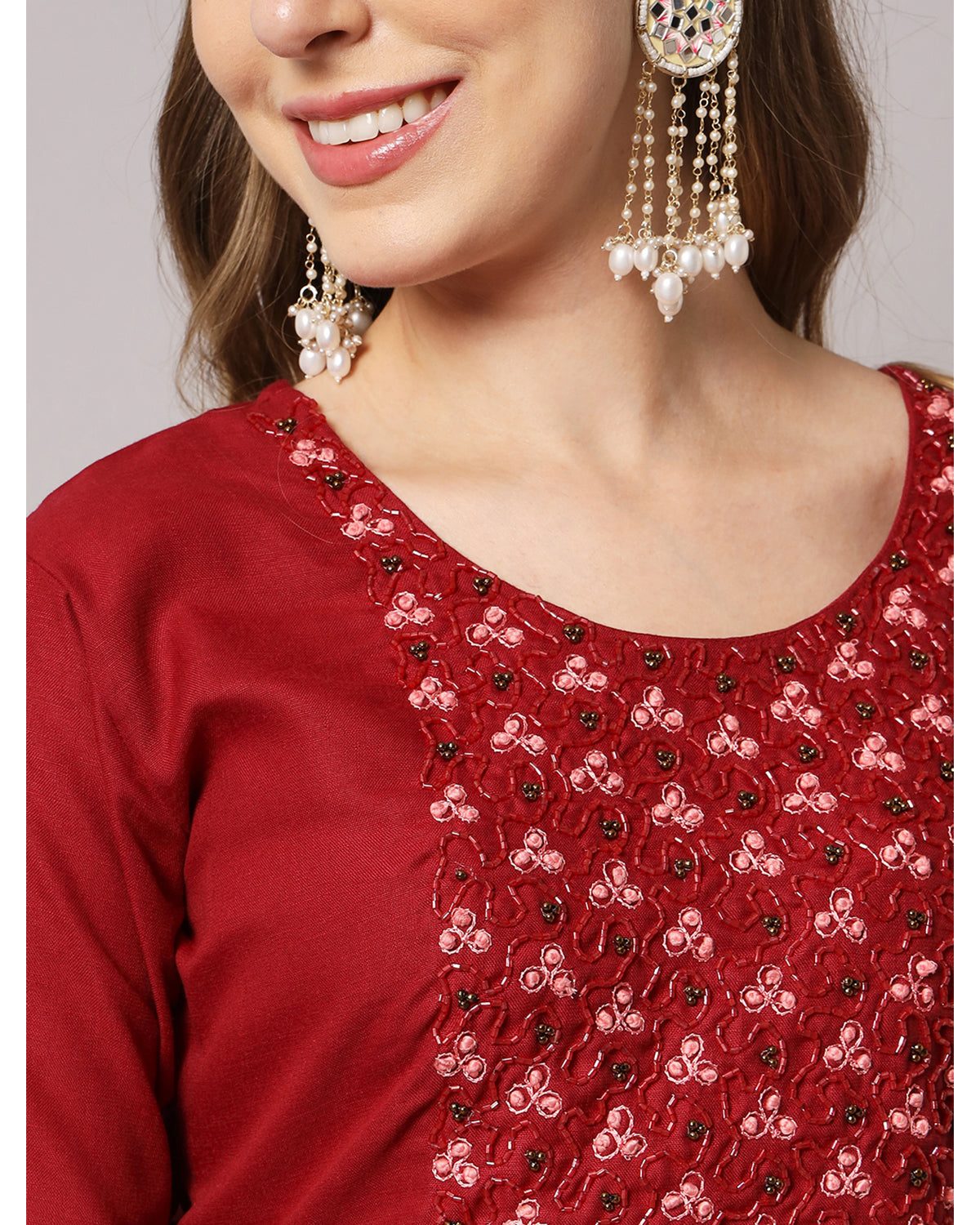 Cotton blend hand embroidery kurta set with dupatta