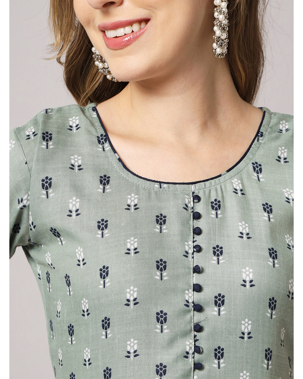 Cotton blend print kurta set with dupatta