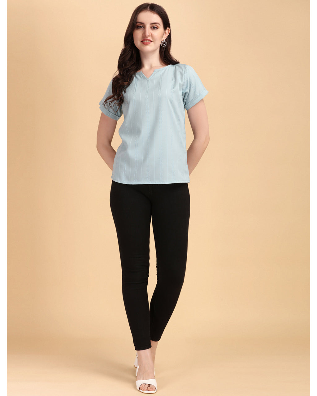 Women's Cotton Round Neck Seld Design Top