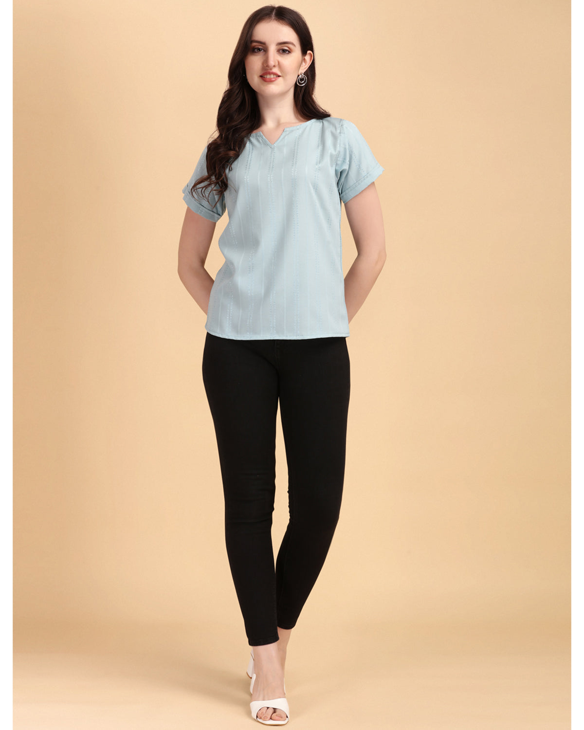 Women's Cotton Round Neck Seld Design Top