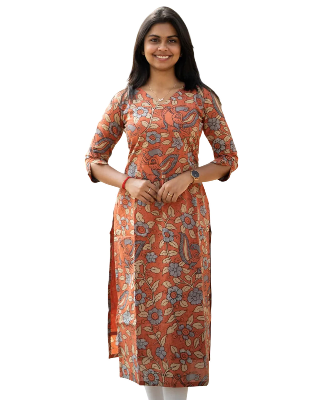 Women Chanderi Printed Straight Calf Length Kurta