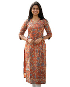 Women Chanderi Printed Straight Calf Length Kurta