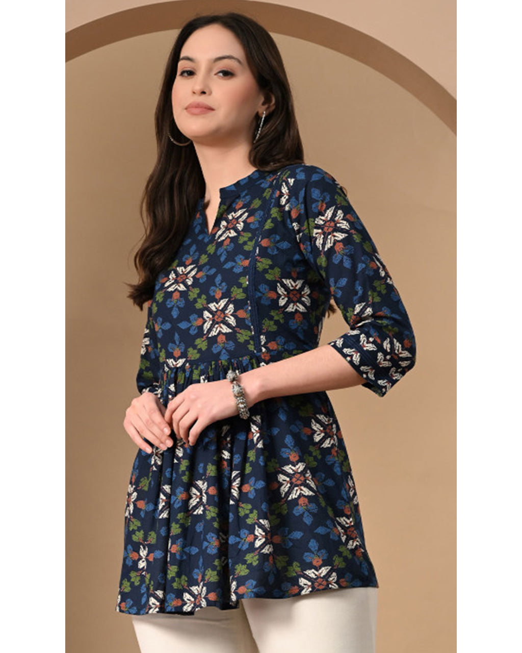 Women’s Cotton Printed A-Line Peplum Tunic Top