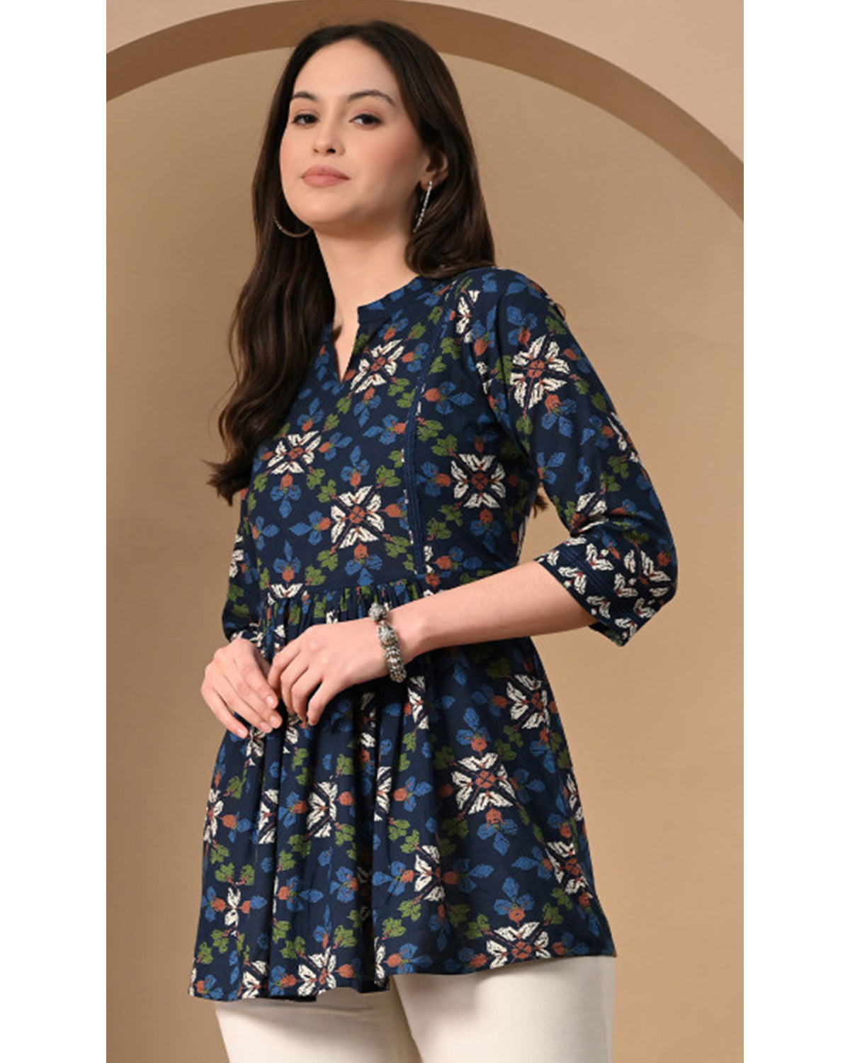 Women’s Cotton Printed A-Line Peplum Tunic Top