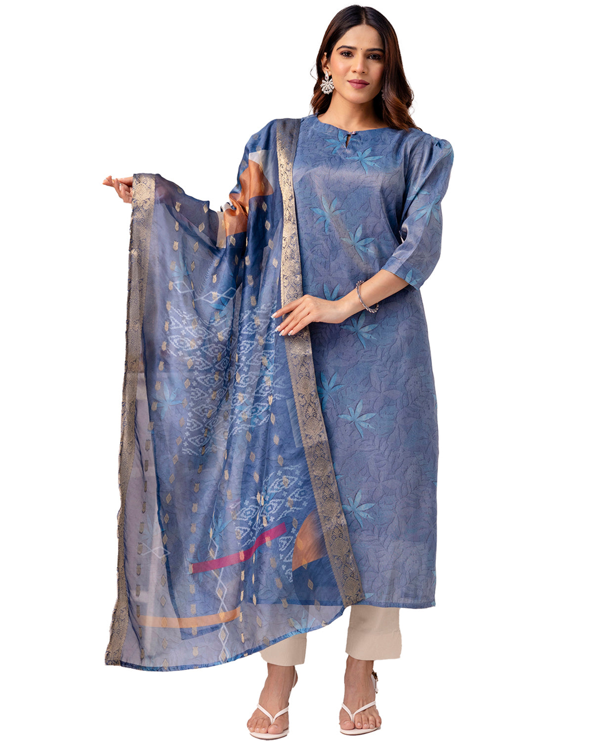 Women’s Shimmer Silk Printed Kurta with Dupatta