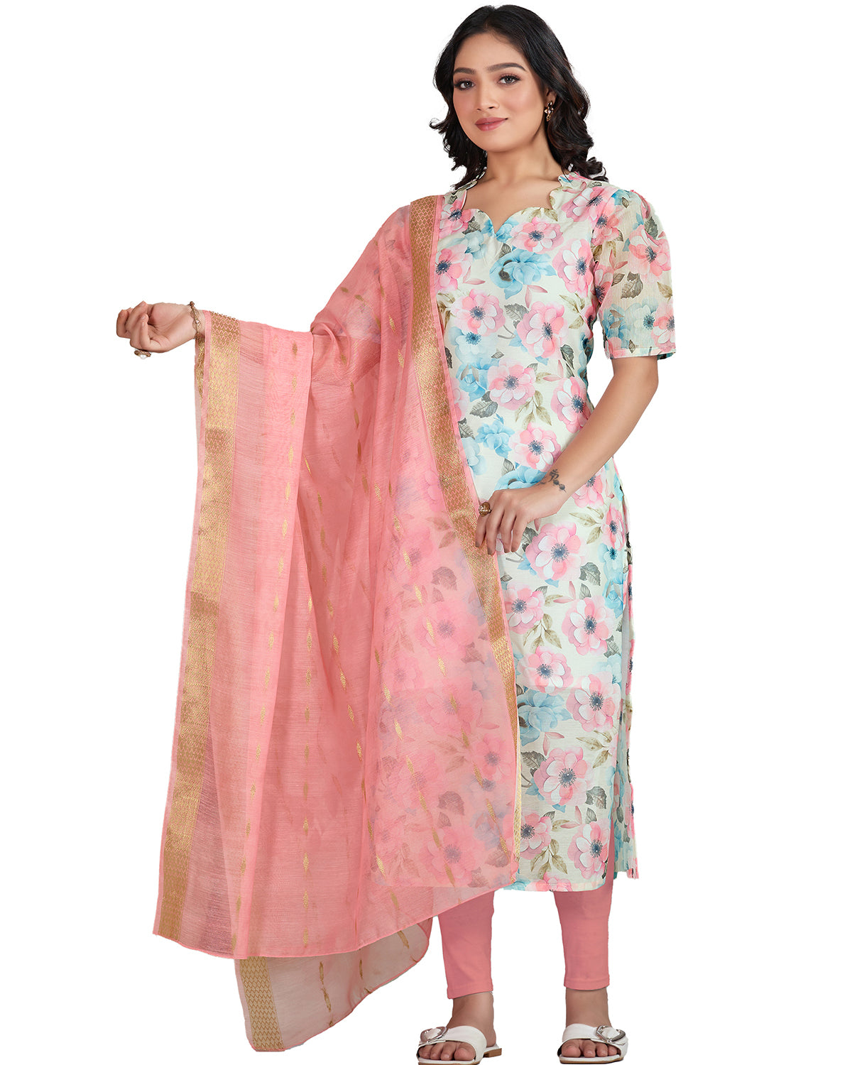 Women’s Chanderi Printed Straight Kurta with Dupatta