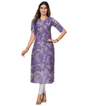 Chanderi Floral Printed Calf Length Kurta For Women KT29_Purple