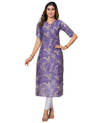 Chanderi Floral Printed Calf Length Kurta For Women KT29_Purple