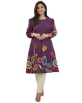 Purple Floral Printed Rayon A-Line Knee Length Kurti for Women