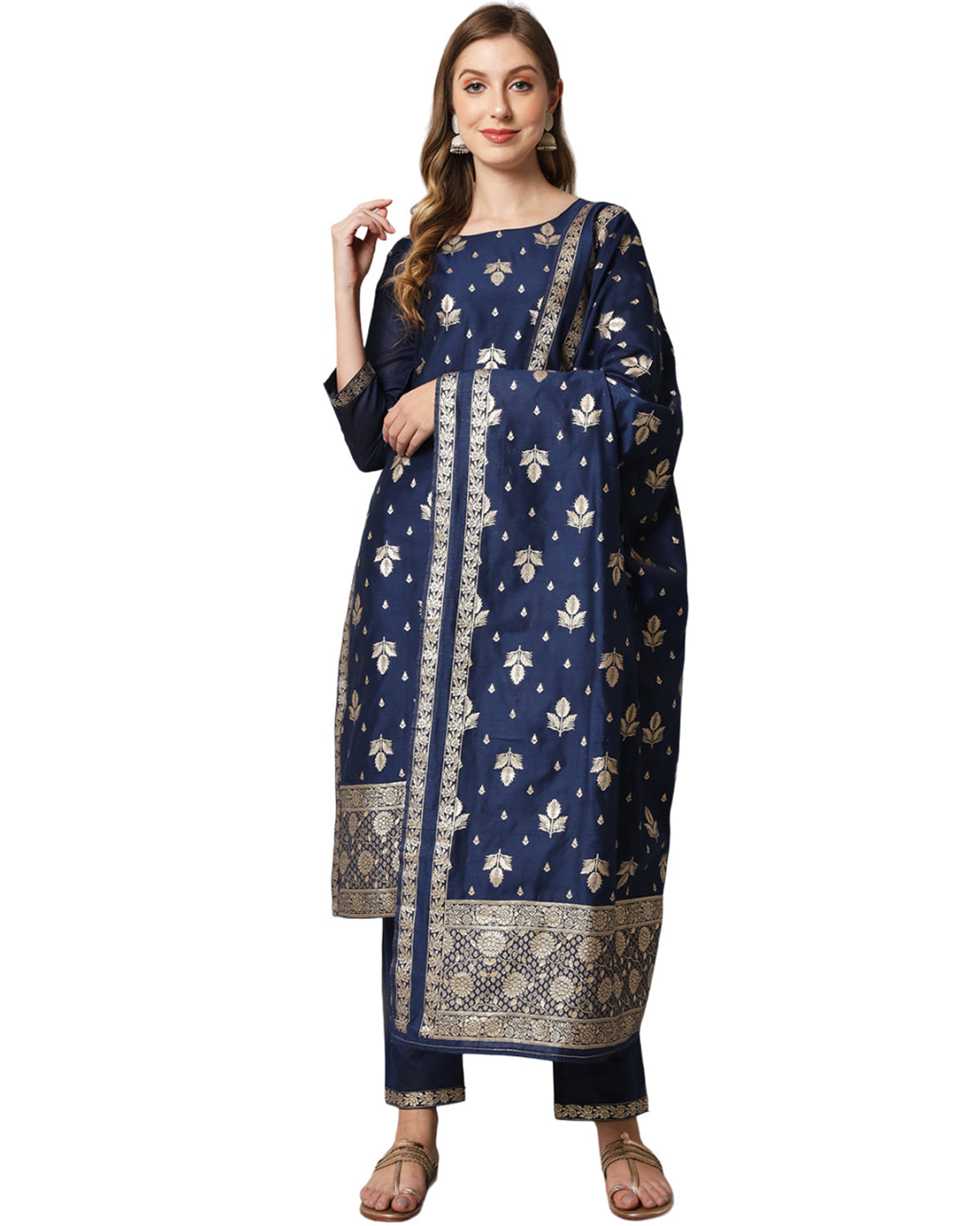 Jacquard silk blend woven kurta set  with dupatta