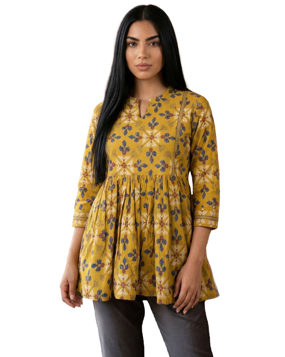 Women’s Cotton Floral Printed A-Line Tunic Top for Office Wear