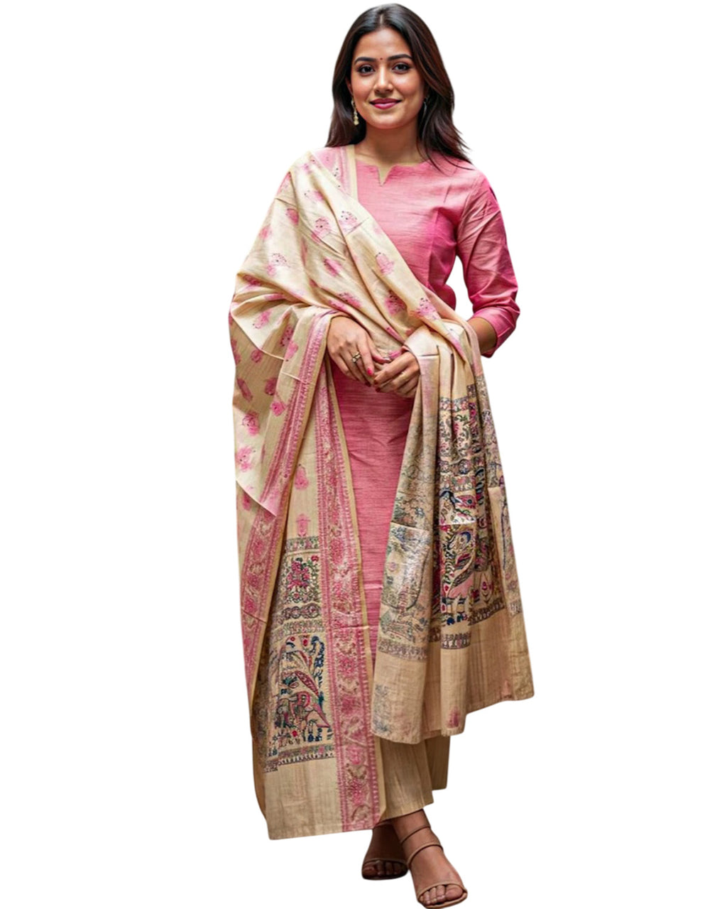 Women's Silk Blend Solid Kurta Set with Dupatta