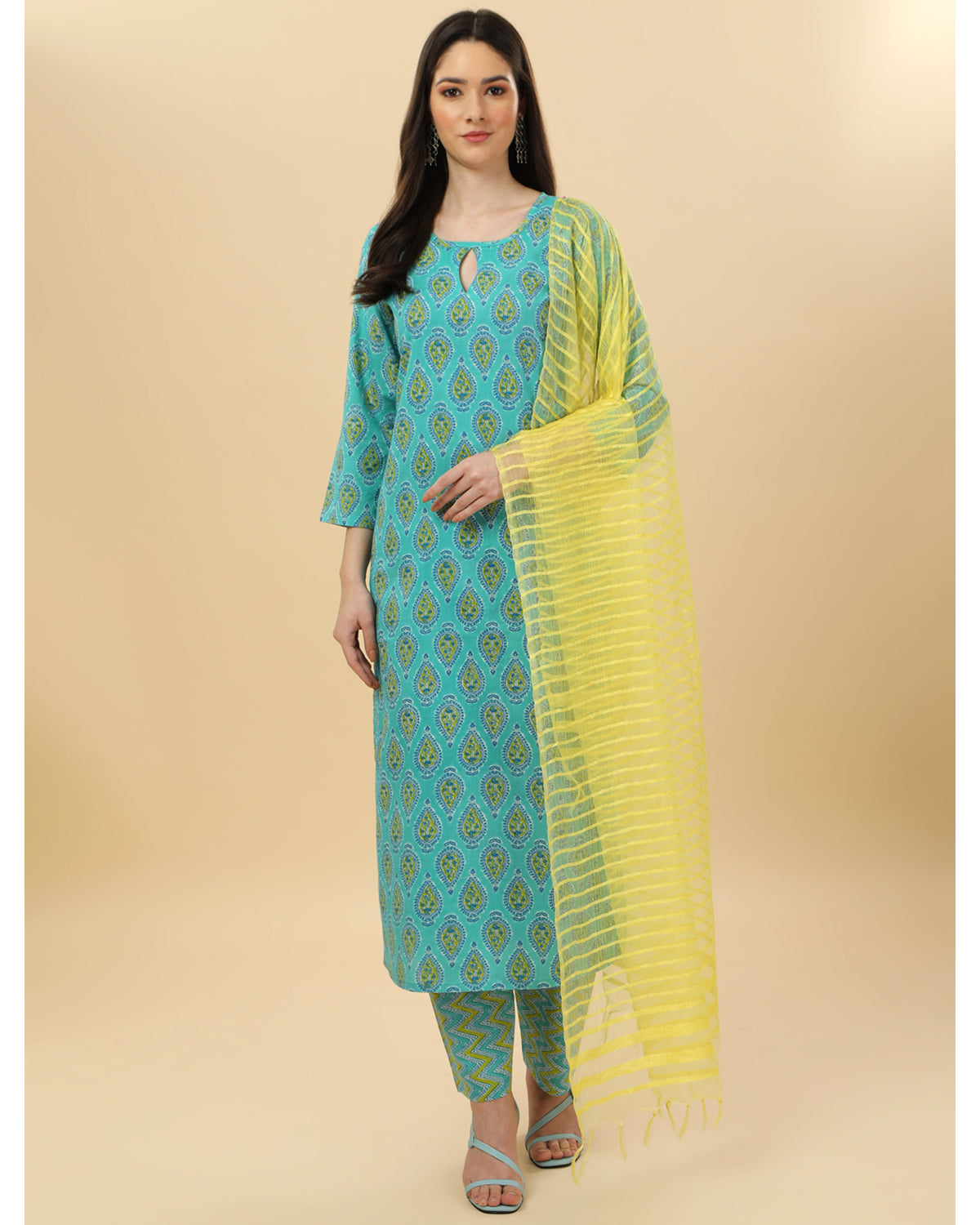 Cotton print kurta set with dupatta