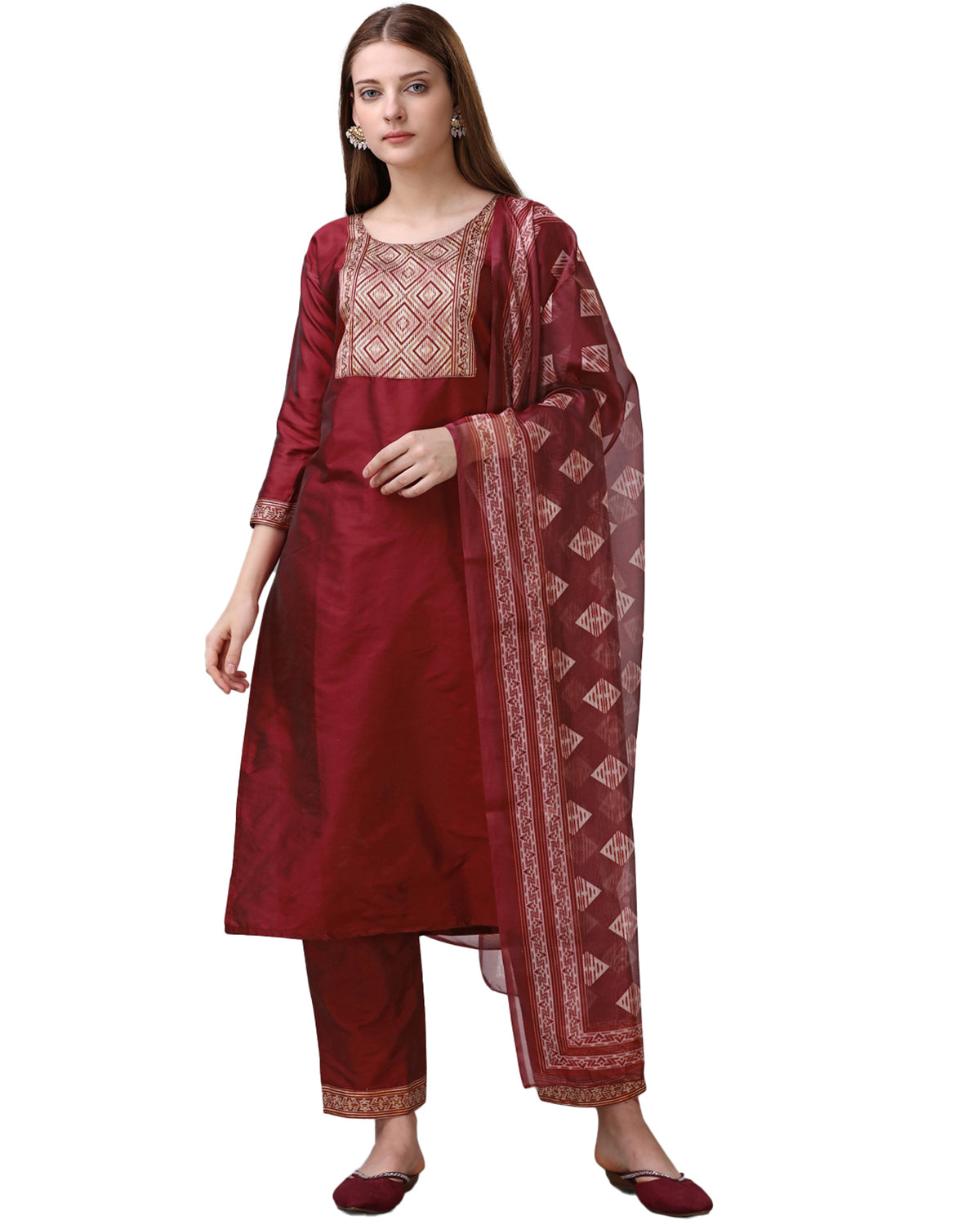Silk blend jacquard gala kurta set with dupatta