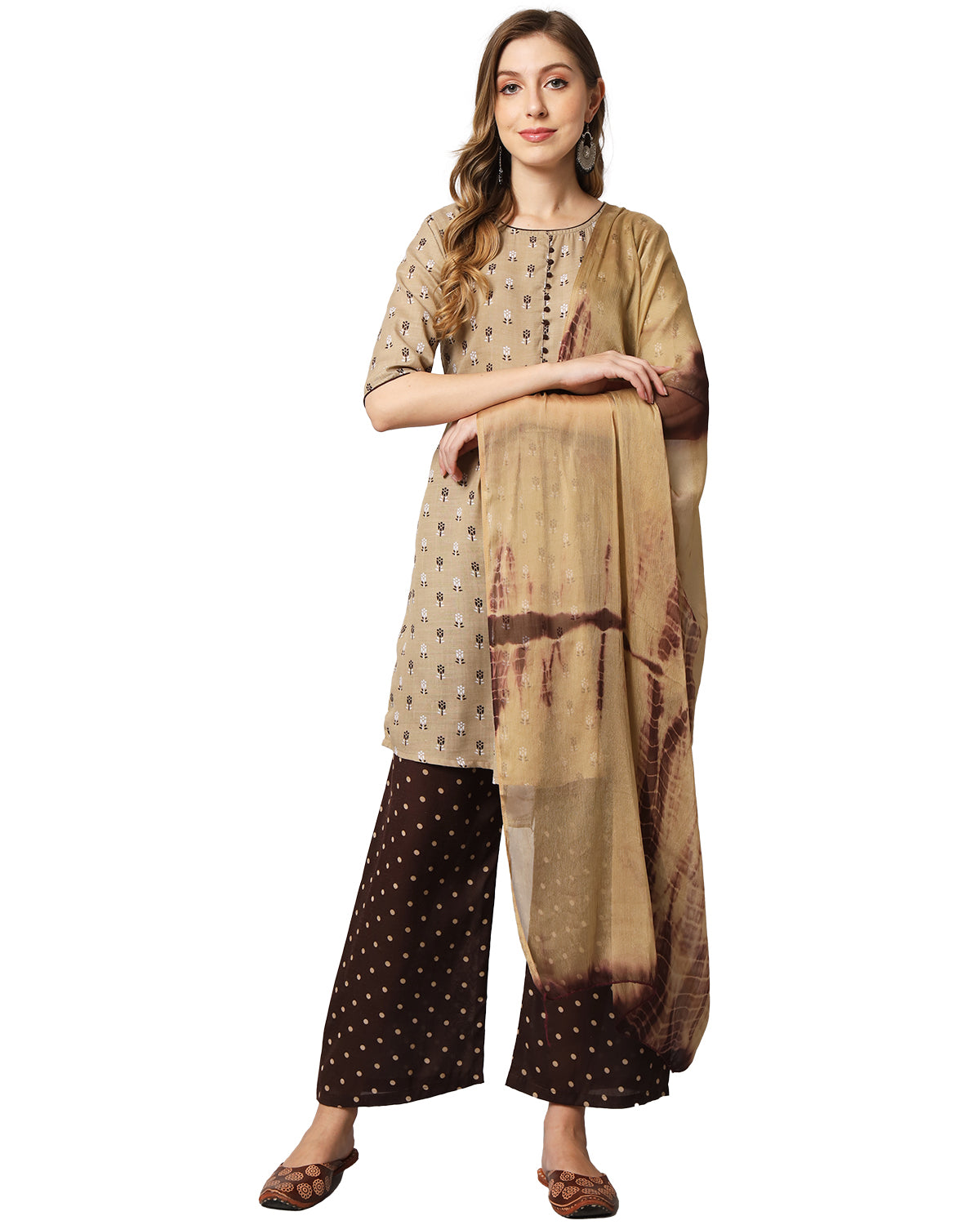 Cotton blend print kurta set with dupatta